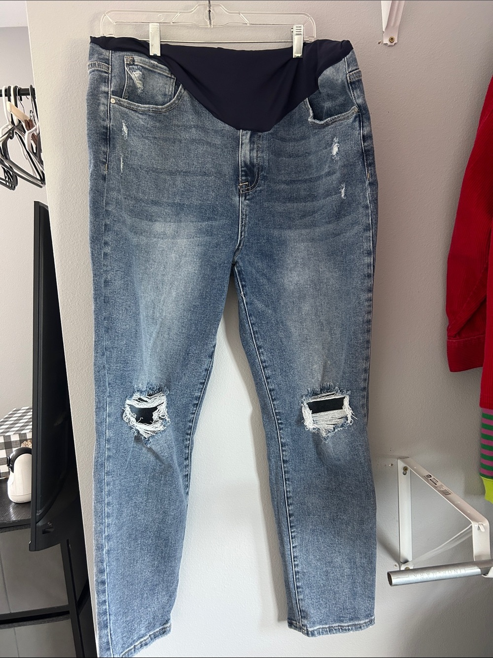Pinkblush Light Blue Maternity Skinny Jeans with Black Belly Panel